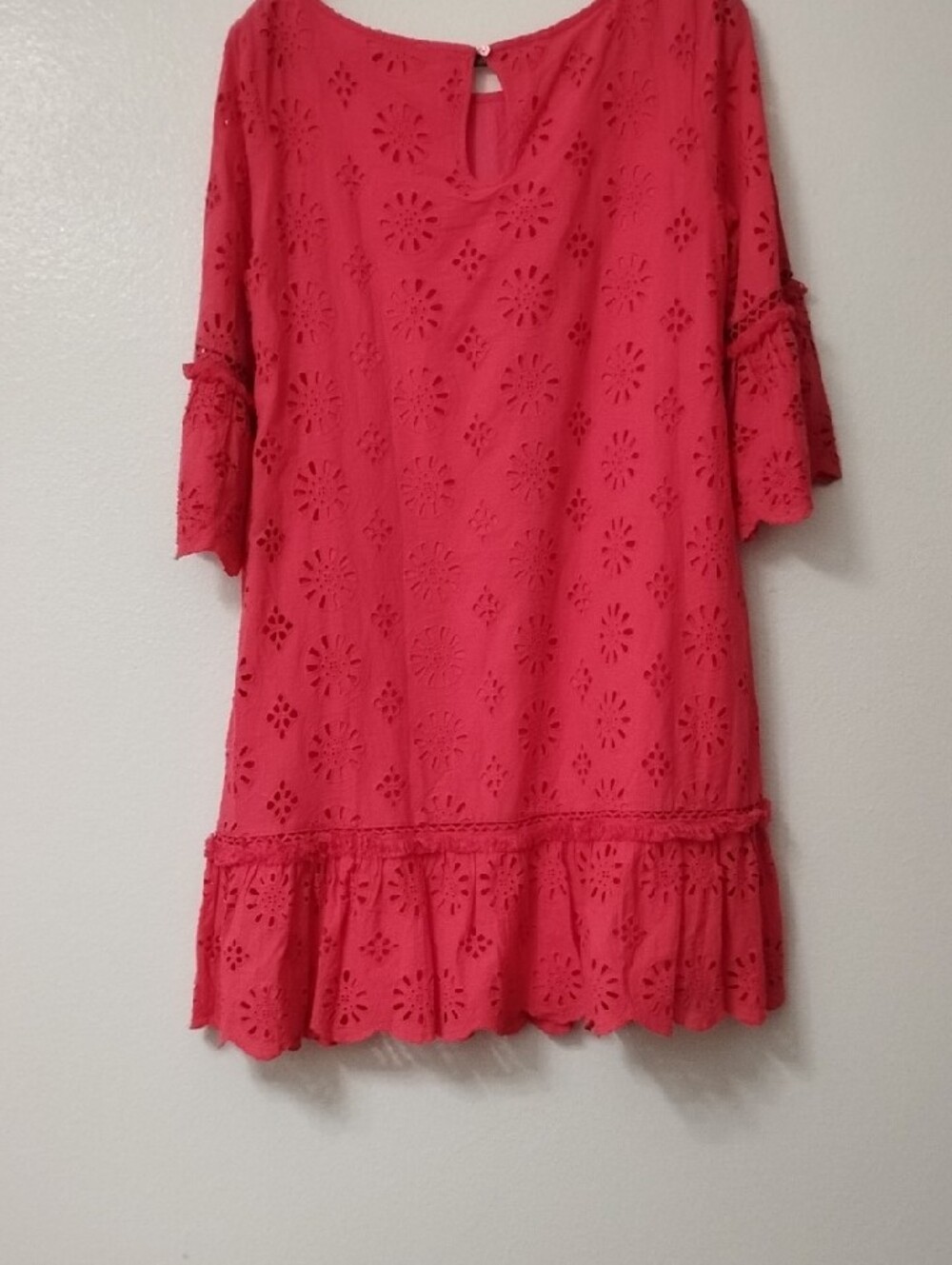 Anthropologie Red Eyelet Ruffle Shift Dress - Picture 14 of 16